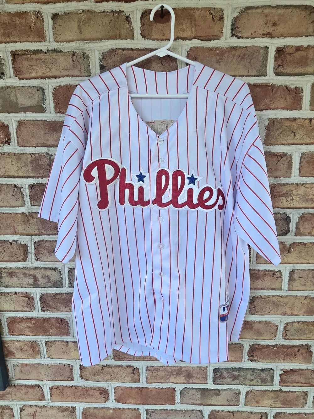SHANE VICTORINO Majestic White and Red Pinstripe Phillies Jersey